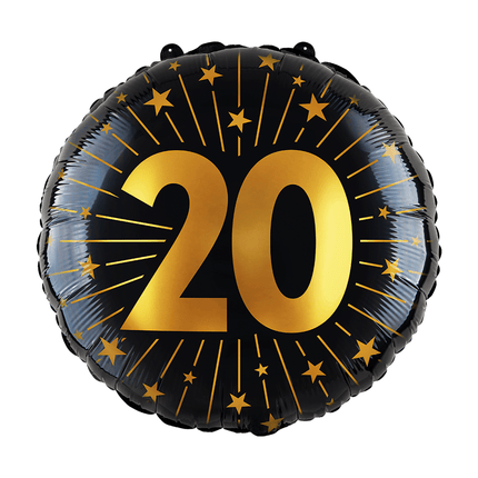 20 Jaar Helium Ballon Zwart Goud Leeg 45cm van WeFiesta koop je bij Partywinkel