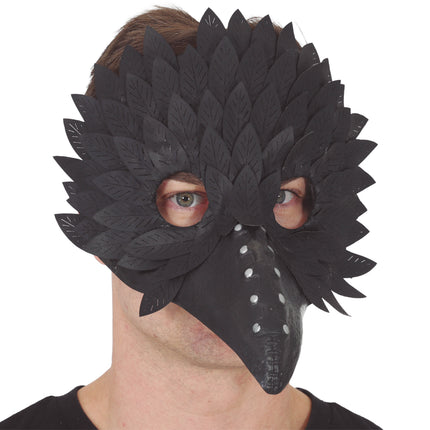 Halloween Mask with Black Bird Feathers