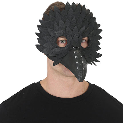 Halloween Mask with Black Bird Feathers