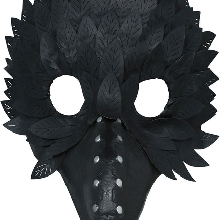 Halloween Mask with Black Bird Feathers