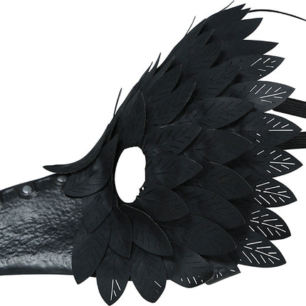 Halloween Mask with Black Bird Feathers