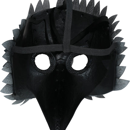 Halloween Mask with Black Bird Feathers