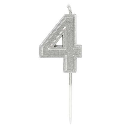 Elegant "4" Silver Candle on a Stick (3 x 4.2 x 0.7 cm)