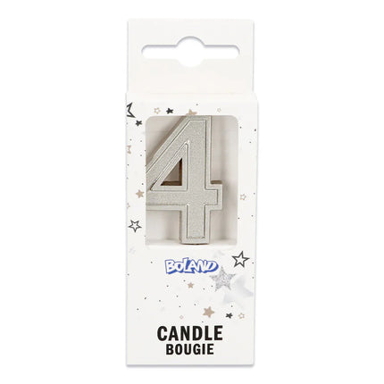 Elegant "4" Silver Candle on a Stick (3 x 4.2 x 0.7 cm)