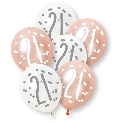 21 Jaar Ballonnen Roze Wit 30cm 6st van Unique koop je bij Partywinkel