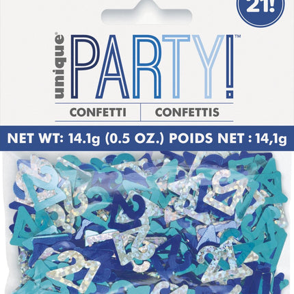 21 Jaar Confetti Zak Blauw 14gr van Unique koop je bij Partywinkel