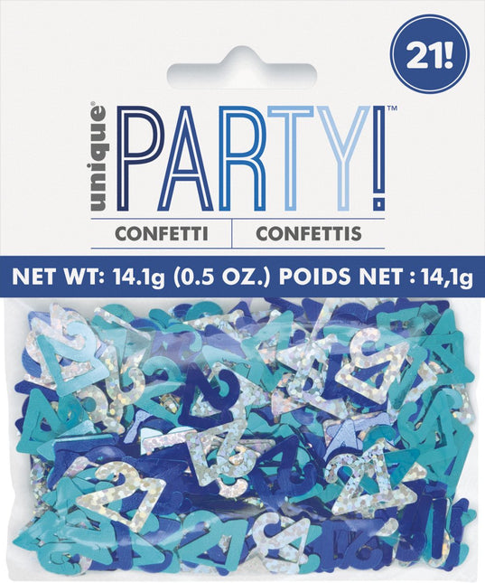21 Jaar Confetti Zak Blauw 14gr van Unique koop je bij Partywinkel