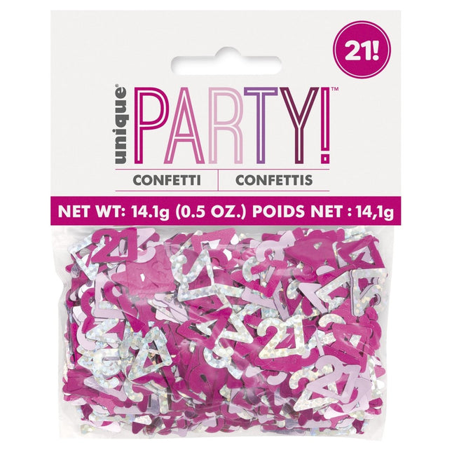 21 Jaar Confetti Zak Roze 14gr van Unique koop je bij Partywinkel