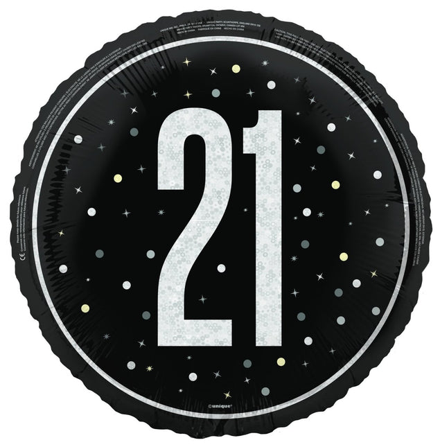 21 Jaar Helium Ballon Zwart Leeg 45cm van Unique koop je bij Partywinkel