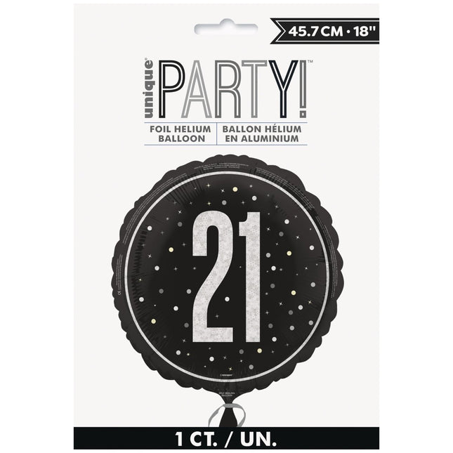 21 Jaar Helium Ballon Zwart Leeg 45cm van Unique koop je bij Partywinkel