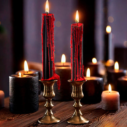 SET OF 2 BLACK BLOOD-RUNNING CANDLES