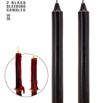 SET OF 2 BLACK BLOOD-RUNNING CANDLES