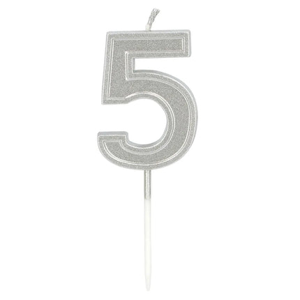 Elegant "5" Silver Candle on a Stick (3 x 4.2 x 0.7 cm)