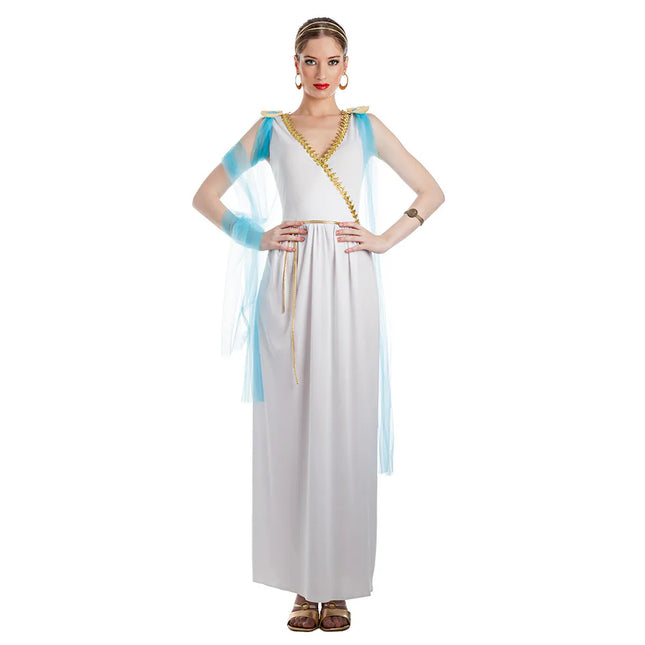 Greek Goddess Dress, Blue and White, Aretha