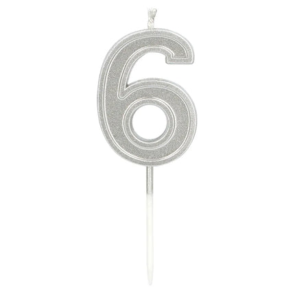 Elegant '6' Silver Candle on a Stick (3 x 4.2 x 0.7 cm)