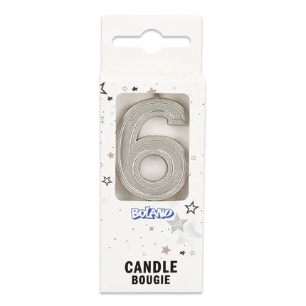 Elegant '6' Silver Candle on a Stick (3 x 4.2 x 0.7 cm)