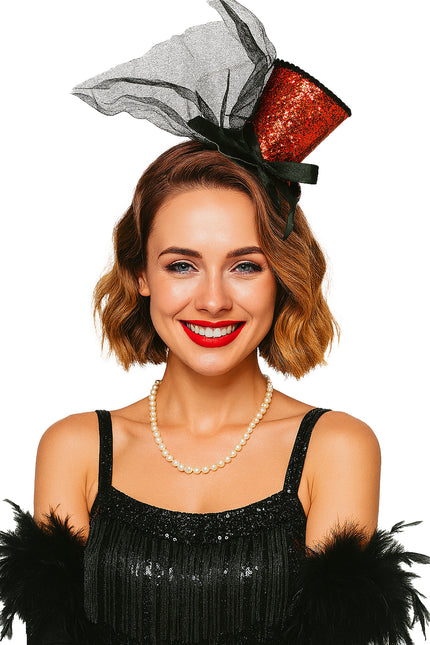 Hat Bucket Hat Red Black Glitter