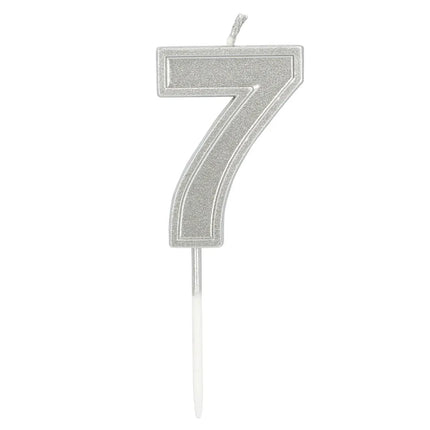 Elegant '7' Silver Candle on a Stick (3 x 4.2 x 0.7 cm)