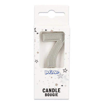 Elegant '7' Silver Candle on a Stick (3 x 4.2 x 0.7 cm)