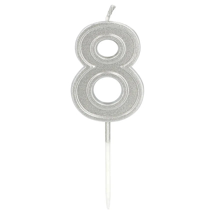 Elegant '8' Silver Candle on a Stick (3 x 4.2 x 0.7 cm)