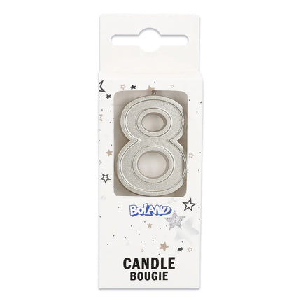 Elegant '8' Silver Candle on a Stick (3 x 4.2 x 0.7 cm)