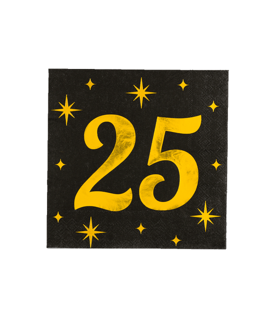 25 Jaar Servetten Zwart Goud 19cm 16st van Paper Dreams koop je bij Partywinkel