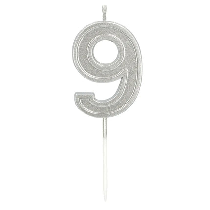 Elegant '9' Silver Candle on a Stick (3 x 4.2 x 0.7 cm)