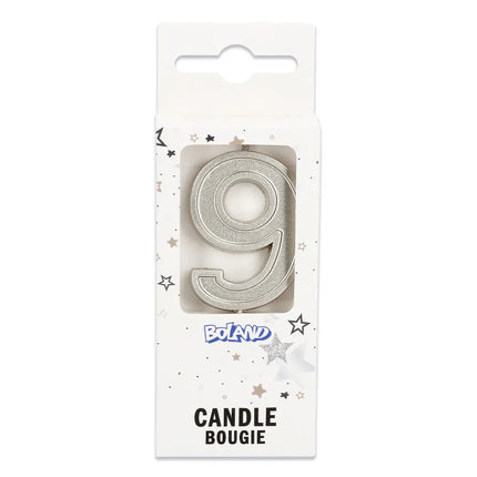 Elegant '9' Silver Candle on a Stick (3 x 4.2 x 0.7 cm)