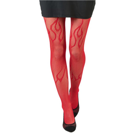 Red Fishnet Pantyhose with Flames