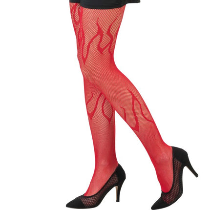 Red Fishnet Pantyhose with Flames