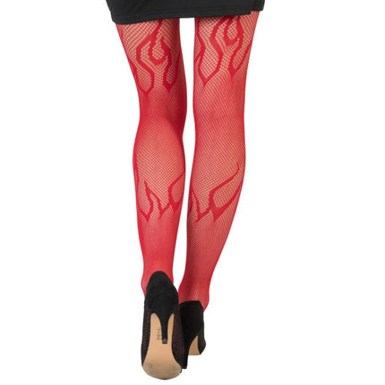 Red Fishnet Pantyhose with Flames
