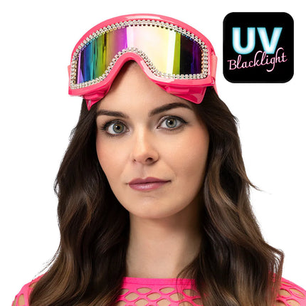 Rave Neon Pink UV Party Ski Goggles