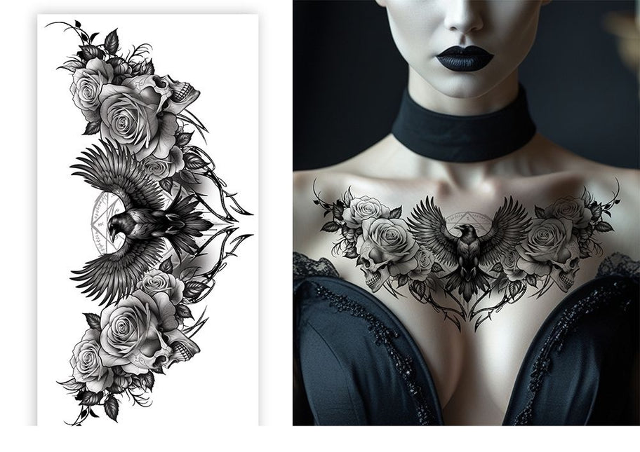 Halloween Nep Tattoo Zwart Raaf