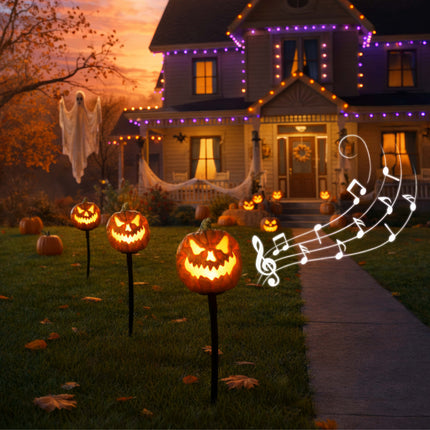Halloween Orange Pumpkin with Light and Glow, 13 cm, Set of 3