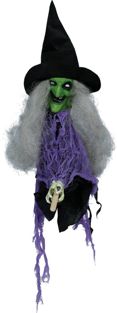Halloween Pop Hangende Heks Met Bezem 44cm