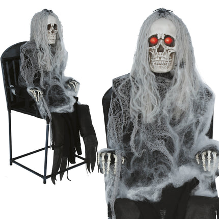 Halloween Skeleton on a Chair with Lights, Sounds, and Movement, 1.05 m