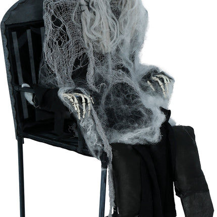 Halloween Skeleton on a Chair with Lights, Sounds, and Movement, 1.05 m