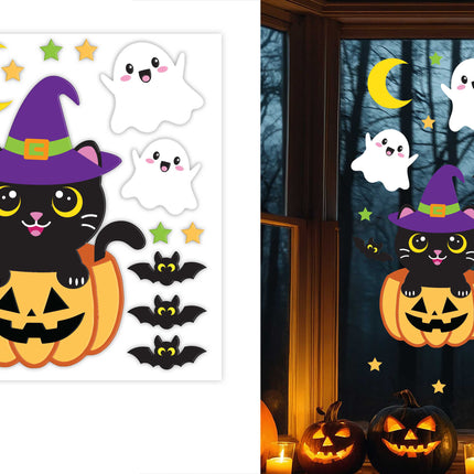 Halloween Window Decoration: Cat with Pumpkin, 50 cm