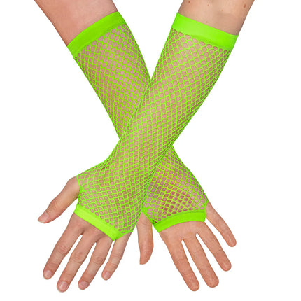 Pair of elbow-length mesh gloves, neon green