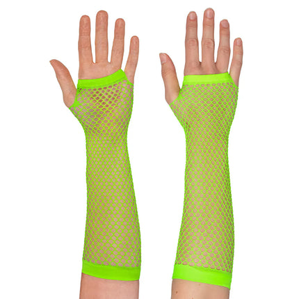 Pair of elbow-length mesh gloves, neon green