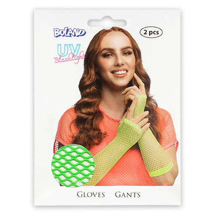 Pair of elbow-length mesh gloves, neon green