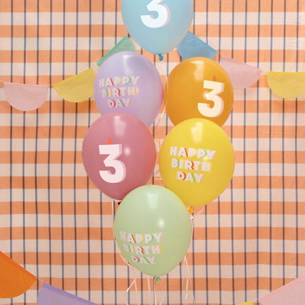 3 Jaar Ballonnen 30cm 6st van Partydeco koop je bij Partywinkel