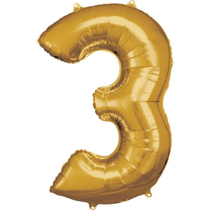 3 Jaar Cijfer Ballon Goud Glanzend Leeg 92cm van Riethmueller koop je bij Partywinkel