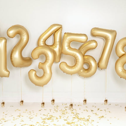 3 Jaar Cijfer Ballon Goud Satijn Folie Leeg 86cm van Partydeco koop je bij Partywinkel