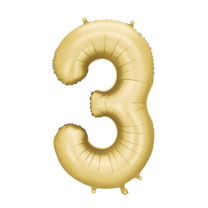 3 Jaar Cijfer Ballon Goud Satijn Folie Leeg 86cm van Partydeco koop je bij Partywinkel