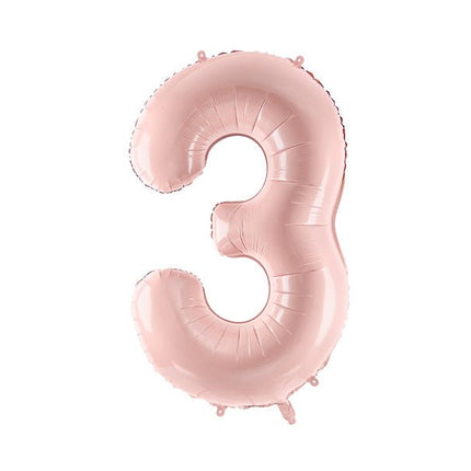 3 Jaar Cijfer Ballon Lichtroze Leeg 72cm van Partydeco koop je bij Partywinkel