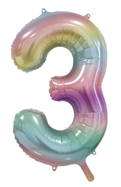 3 Jaar Helium Ballon Regenboog Pastel Leeg 86cm van WeFiesta koop je bij Partywinkel