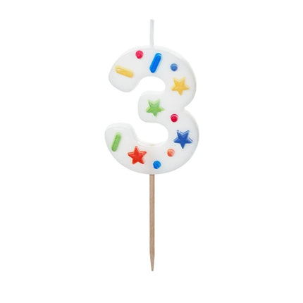 3 Jaar Kaars Gekleurd 10cm van Partydeco koop je bij Partywinkel