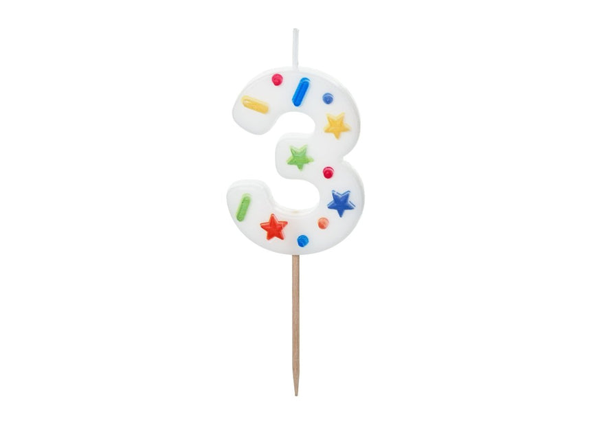 3 Jaar Kaars Gekleurd 10cm van Partydeco koop je bij Partywinkel
