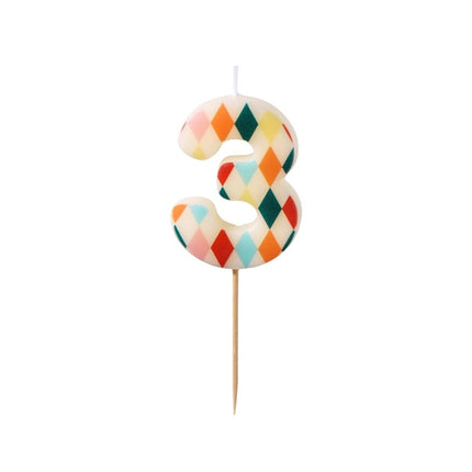3 Jaar Kaars Gekleurd 5,5cm van Partydeco koop je bij Partywinkel
